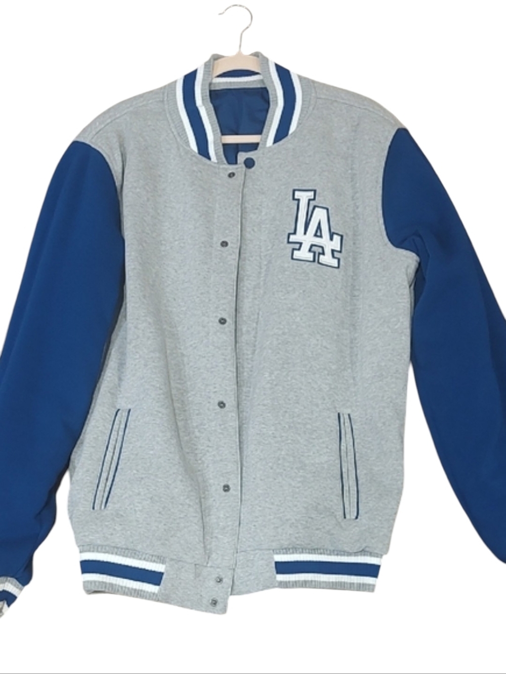 Men's Gray and Blue LA Los Angeles DODGERS Reversible Varsity Jacket